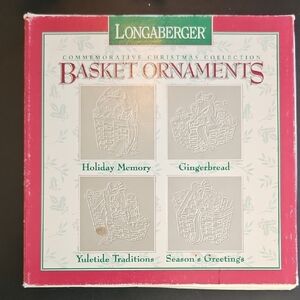 Longaberger Commemorative Pewter Holiday Basket Ornaments Set 1996 In Box